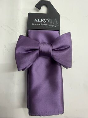 Macy's Purple Satin Bow Tie & Pocket Square Set